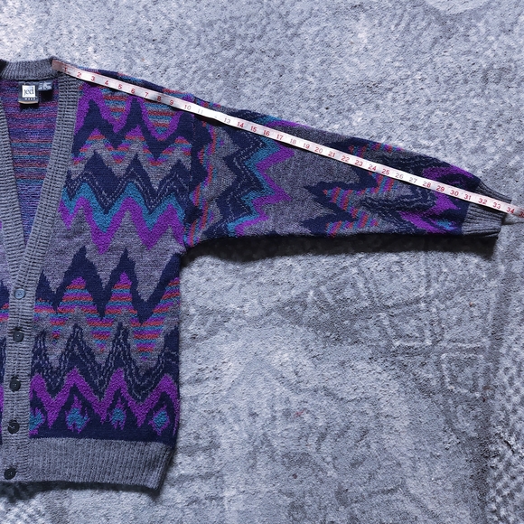 Vintage Jed Wear Abstract Knit Eclectic Grandpa V-neck Unisex Cardigan - Size L - Picture 7 of 9